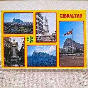 Vintage Gilbratar Several Views Fletcher 32 Yellow Border Postcard Unposted